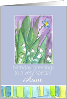 Happy May Birthday Aunt Lily of the Valley Flower Watercolor card