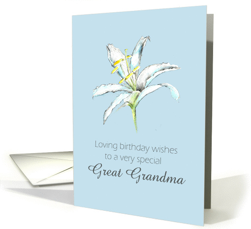 Happy May Birthday Great Grandma White Lily Flower Pencil Drawing card