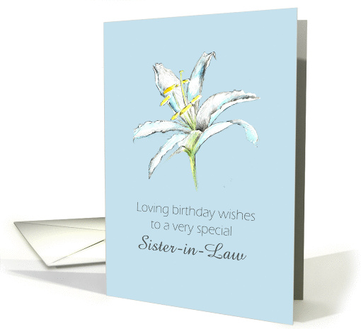 Happy May Birthday Sister-in-Law White Lily Flower Pencil Drawing card