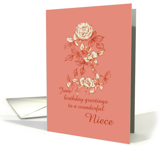 Happy June Birthday Niece White Rose Flower Ink Drawing card (915727)