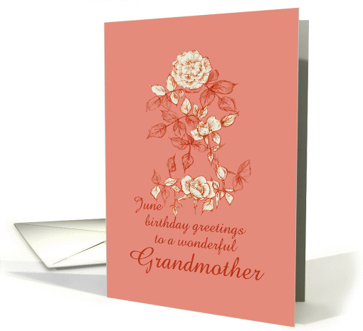 Happy June Birthday Grandmother White Rose Flower Ink Drawing card