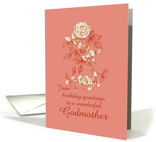 Happy June Birthday Godmother White Rose Flower Ink Drawing card