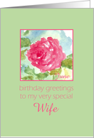 Happy June Birthday Wife Pink Rose Flower Watercolor Painting card