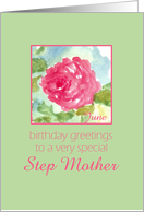 Happy June Birthday Step Mother Pink Rose Flower Watercolor Painting card