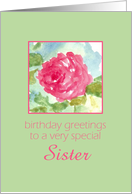 Happy June Birthday Sister Pink Rose Flower Watercolor Painting card