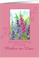 Happy July Birthday Mother-in-Law Larkspur Flower Watercolor card