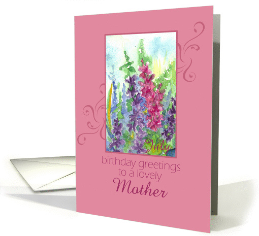 Happy July Birthday Mother Larkspur Flower Watercolor card (916426)