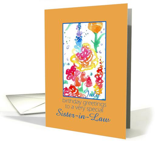 Happy July Birthday Sister-in-Law Red Wildflower Watercolor card