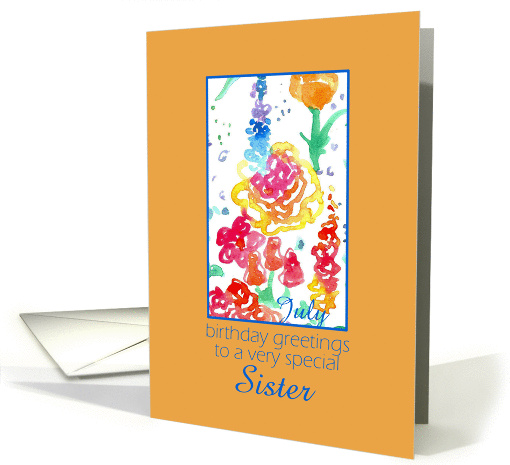 Happy July Birthday Sister Red Wildflower Watercolor card (916450)