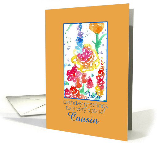 Happy July Birthday Cousin Red Wildflower Watercolor card (916453)