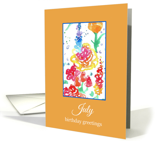July Birthday Greetings Red Wildflower Watercolor card (916455)