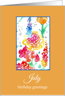 July Birthday Greetings Red Wildflower Watercolor card