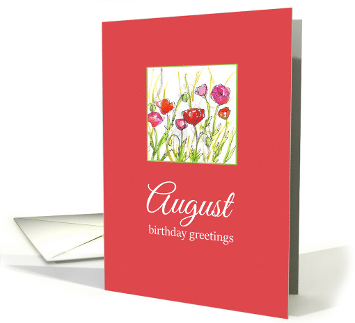 August Birthday Greetings Poppy Flowers Red card (916682)
