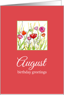 August Birthday Greetings Poppy Flowers Red card