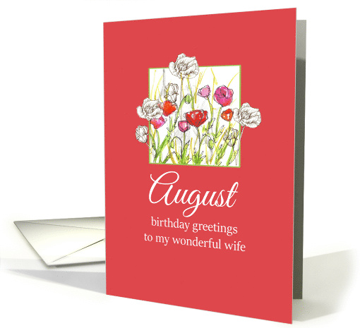 Happy August Birthday Wife Red Poppy Flower Watercolor card (916683)