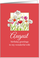 Happy August Birthday Wife Red Poppy Flower Watercolor card