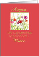 Happy August Birthday Niece Red Poppy Flower Watercolor card