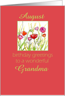 Happy August Birthday Grandma Red Poppy Flower Watercolor card