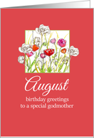 Happy August Birthday Godmother Red Poppy Flower Watercolor card