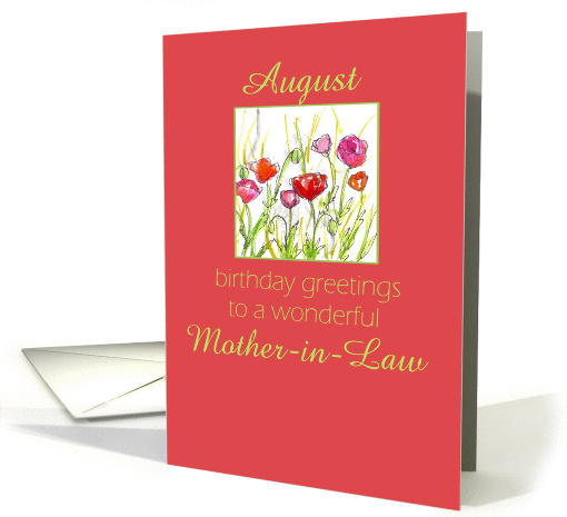 Happy August Birthday Mother-in-Law Red Poppy Flower Watercolor card