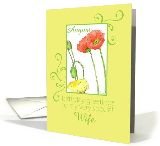 Happy August Birthday Wife Orange Poppy Flower Watercolor card