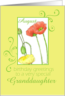 Happy August Birthday Granddaughter Orange Poppy Flower Watercolor card