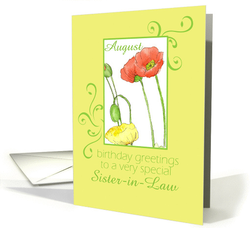 Happy August Birthday Sister-in-Law Orange Poppy Flower... (916712)