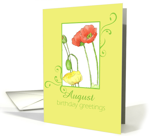 Happy August Birthday Orange Poppy Flowers card (916723)