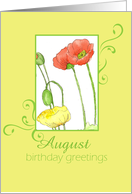Happy August Birthday Orange Poppy Flowers card