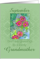 Happy September Birthday Grandmother Pink Aster Flower Watercolor card