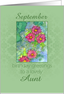 Happy September Birthday Aunt Aster Flower Watercolor card