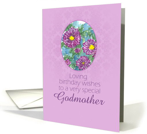 Happy September Birthday Godmother Purple Aster Flower Watercolor card