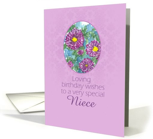 Happy September Birthday Niece Purple Aster Flower Watercolor card