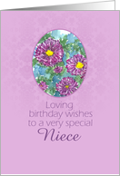 Happy September Birthday Niece Purple Aster Flower Watercolor card