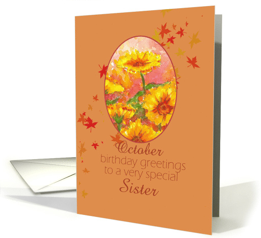 Happy October Birthday Sister Marigold Flowers card (920775)