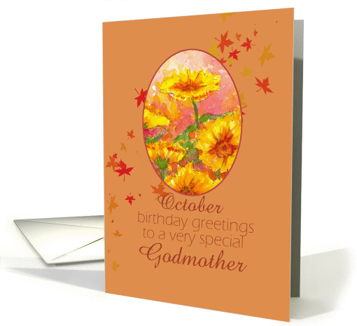 Happy October Birthday Godmother Marigold Flower Watercolor card