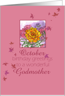 Happy October Birthday Godmother Marigold Flower Watercolor card