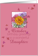 Happy October Birthday Daughter Marigold Flower card