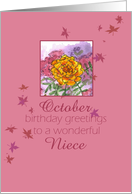 Happy October Birthday Niece Marigold Flower Watercolor card