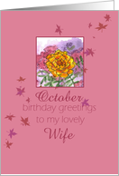 Happy October Birthday Wife Marigold Flower Watercolor card
