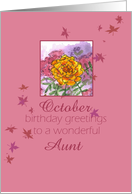 Happy October Birthday Aunt Marigold Flower Watercolor card