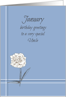 Happy January Birthday Uncle White Carnation Drawing Art card