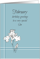 Happy February Birthday Son White Iris Flower card