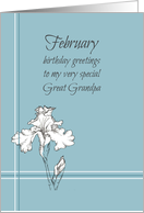 Happy February Birthday Great Grandpa White Iris Flower card