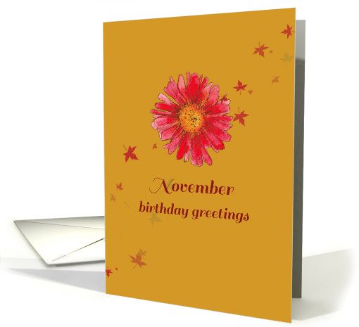 November Birthday Greetings Red Chrysanthemum card (922700)