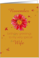 Happy November Birthday Wife Red Chrysanthemum Flower Art card