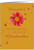 Happy November Birthday Grandmother Red Chrysanthemum Flower Art card