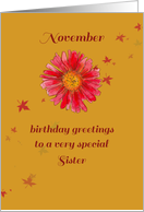 November Happy Birthday Sister Chrysanthemum card