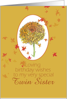 Happy November Birthday Twin Sister Chrysanthemum card