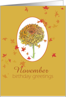 Happy November Birthday Yellow Chrysanthemum card